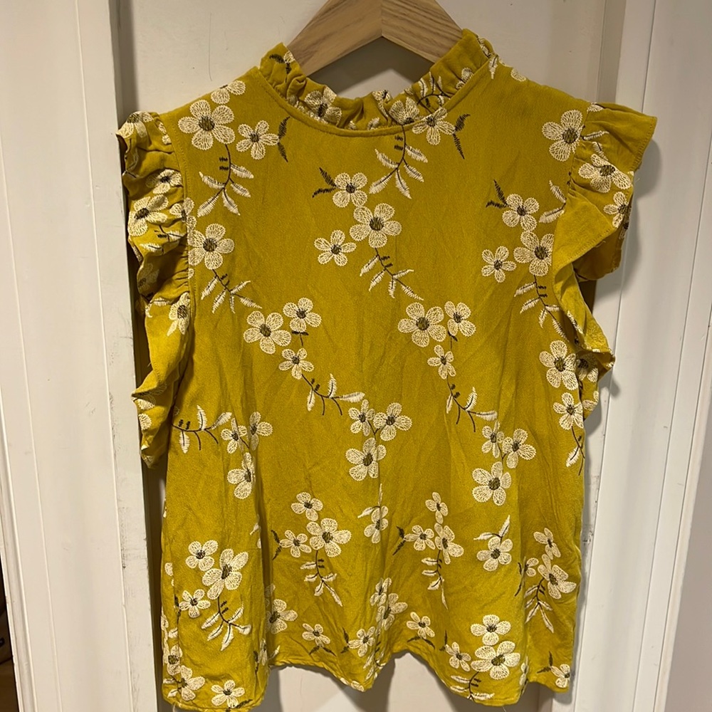 Floral Ruffle Sleeve Yellow Blouse